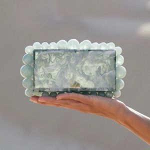 Cult Gaia Eos Bauble Acrylic Box Clutch in Blue Green Seaspray NWT